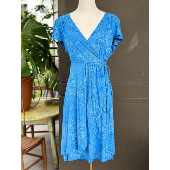 Fresh Produce Dresses & Skirts - Fresh Produce Women’s Small Blue C’est La Vie Cafe Wrap Dress Sundress Cover Up